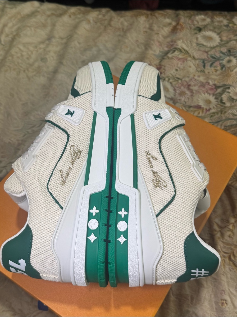Louis Vuitton Men’s Sneakers in Green and White Rubber Sole